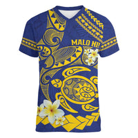 Te Vaiaho o te Gagana Tokelau Women V-Neck T-Shirt Polynesian Turtle - Malo Ni! LT14 Female Blue - Polynesian Pride