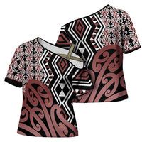 New Zealand Cross Shoulder Shirt Aotearoa Kowhaiwhai Mix Taniko Art - Polynesian Pride