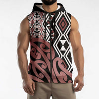 New Zealand Sleeveless Zip Hoodie Aotearoa Kowhaiwhai Mix Taniko Art - Polynesian Pride