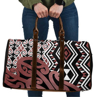New Zealand Travel Bag Aotearoa Kowhaiwhai Mix Taniko Art LT14 Brown - Polynesian Pride