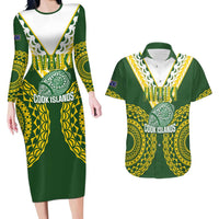 Custom Avaiki Cook Islands Rugby Couples Matching Long Sleeve Bodycon Dress and Hawaiian Shirt Kuki Airani Tatau Green LT14 Green - Polynesian Pride