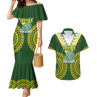 Custom Avaiki Cook Islands Rugby Couples Matching Mermaid Dress and Hawaiian Shirt Kuki Airani Tatau Green LT14 Green - Polynesian Pride
