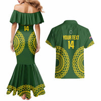 Custom Avaiki Cook Islands Rugby Couples Matching Mermaid Dress and Hawaiian Shirt Kuki Airani Tatau Green LT14 - Polynesian Pride