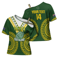 Custom Avaiki Cook Islands Rugby Cross Shoulder Shirt Kuki Airani Tatau Green - Polynesian Pride
