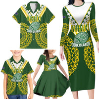 Custom Avaiki Cook Islands Rugby Family Matching Long Sleeve Bodycon Dress and Hawaiian Shirt Kuki Airani Tatau Green LT14 - Polynesian Pride