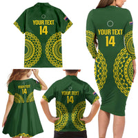 Custom Avaiki Cook Islands Rugby Family Matching Long Sleeve Bodycon Dress and Hawaiian Shirt Kuki Airani Tatau Green LT14 - Polynesian Pride