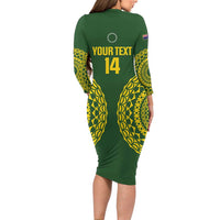 Custom Avaiki Cook Islands Rugby Family Matching Long Sleeve Bodycon Dress and Hawaiian Shirt Kuki Airani Tatau Green LT14 - Polynesian Pride