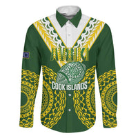 Custom Avaiki Cook Islands Rugby Family Matching Off Shoulder Maxi Dress and Hawaiian Shirt Kuki Airani Tatau Green LT14 Dad's Shirt - Long Sleeve Green - Polynesian Pride