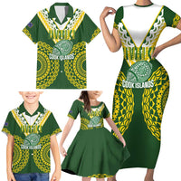 Custom Avaiki Cook Islands Rugby Family Matching Short Sleeve Bodycon Dress and Hawaiian Shirt Kuki Airani Tatau Green LT14 - Polynesian Pride