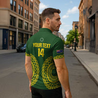 Custom Avaiki Cook Islands Rugby Zipper Polo Shirt Kuki Airani Tatau Green - Polynesian Pride