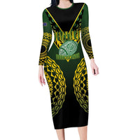 Custom Avaiki Cook Islands Rugby Family Matching Long Sleeve Bodycon Dress and Hawaiian Shirt Kuki Airani Tatau Black LT14 Mom's Dress Black - Polynesian Pride