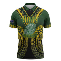 Custom Avaiki Cook Islands Rugby Zipper Polo Shirt Kuki Airani Tatau Black - Polynesian Pride