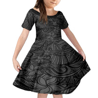 Polynesia Family Matching Summer Maxi Dress and Hawaiian Shirt Polynesian Pattern Mix Plumeria Black LT14 Daughter's Dress Black - Polynesian Pride