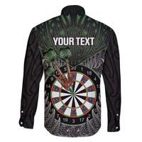 Personalised New Zealand Darts Family Matching Off The Shoulder Long Sleeve Dress and Hawaiian Shirt Dartboard Maori Fern Puhoro Art LT14 - Polynesian Pride