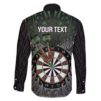 Personalised New Zealand Darts Family Matching Off Shoulder Short Dress and Hawaiian Shirt Dartboard Maori Fern Puhoro Art LT14 - Polynesian Pride