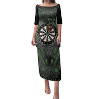 Personalised New Zealand Darts Family Matching Puletasi and Hawaiian Shirt Dartboard Maori Fern Puhoro Art LT14 Mom's Dress Black - Polynesian Pride