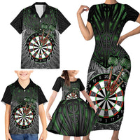 Personalised New Zealand Darts Family Matching Short Sleeve Bodycon Dress and Hawaiian Shirt Dartboard Maori Fern Puhoro Art LT14 - Polynesian Pride