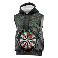 Personalised New Zealand Darts Sleeveless Hoodie Dartboard Maori Fern Puhoro Art LT14 Black - Polynesian Pride