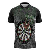 Personalised New Zealand Darts Zipper Polo Shirt Dartboard Maori Fern Puhoro Art LT14 Black - Polynesian Pride