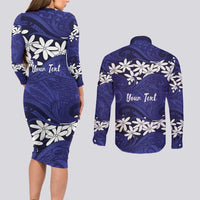Personalised Cook Islands Pukapuka Couples Matching Long Sleeve Bodycon Dress and Long Sleeve Button Shirt Tiare Maori Polynesian Waves Tattoo