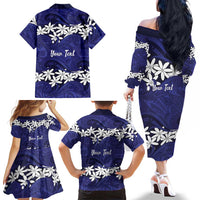 Personalised Cook Islands Pukapuka Family Matching Off The Shoulder Long Sleeve Dress and Hawaiian Shirt Tiare Maori Polynesian Waves Tattoo LT14 - Polynesian Pride