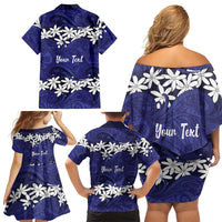 Personalised Cook Islands Pukapuka Family Matching Off Shoulder Short Dress and Hawaiian Shirt Tiare Maori Polynesian Waves Tattoo LT14 - Polynesian Pride