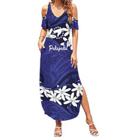 Personalised Cook Islands Pukapuka Family Matching Summer Maxi Dress and Hawaiian Shirt Tiare Maori Polynesian Waves Tattoo LT14 Mom's Dress Blue - Polynesian Pride