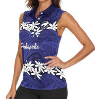 Personalised Cook Islands Pukapuka Women Sleeveless Polo Shirt Tiare Maori Polynesian Waves Tattoo