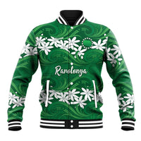 Personalised Cook Islands Rarotonga Baseball Jacket Tiare Maori Polynesian Waves Tattoo