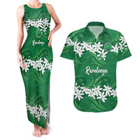 Personalised Cook Islands Rarotonga Couples Matching Tank Maxi Dress and Hawaiian Shirt Tiare Maori Polynesian Waves Tattoo