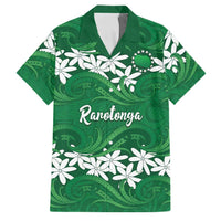 Personalised Cook Islands Rarotonga Family Matching Off The Shoulder Long Sleeve Dress and Hawaiian Shirt Tiare Maori Polynesian Waves Tattoo LT14 Dad's Shirt - Short Sleeve Green - Polynesian Pride