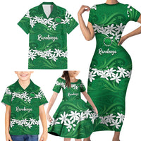 Personalised Cook Islands Rarotonga Family Matching Short Sleeve Bodycon Dress and Hawaiian Shirt Tiare Maori Polynesian Waves Tattoo LT14 - Polynesian Pride