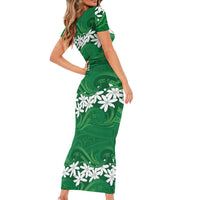 Personalised Cook Islands Rarotonga Family Matching Short Sleeve Bodycon Dress and Hawaiian Shirt Tiare Maori Polynesian Waves Tattoo LT14 - Polynesian Pride