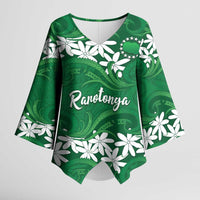 Personalised Cook Islands Rarotonga Kimono Sleeve Blouse Tiare Maori Polynesian Waves Tattoo