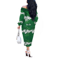 Personalised Cook Islands Rarotonga Off The Shoulder Long Sleeve Dress Tiare Maori Polynesian Waves Tattoo