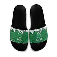 Personalised Cook Islands Rarotonga Slide Sandals Tiare Maori Polynesian Waves Tattoo