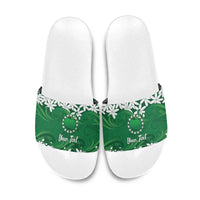 Personalised Cook Islands Rarotonga Slide Sandals Tiare Maori Polynesian Waves Tattoo