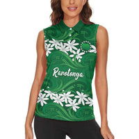 Personalised Cook Islands Rarotonga Women Sleeveless Polo Shirt Tiare Maori Polynesian Waves Tattoo