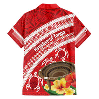 Kingdom Of Tonga Emancipation Day Family Matching Off Shoulder Short Dress and Hawaiian Shirt Tongan Ngatu With Kumete Red LT14 - Polynesian Pride