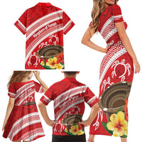 Kingdom Of Tonga Emancipation Day Family Matching Short Sleeve Bodycon Dress and Hawaiian Shirt Tongan Ngatu With Kumete Red LT14 - Polynesian Pride