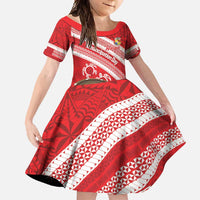 Kingdom Of Tonga Emancipation Day Family Matching Tank Maxi Dress and Hawaiian Shirt Tongan Ngatu With Kumete Red LT14 Daughter's Dress Red - Polynesian Pride