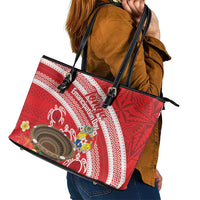 Kingdom Of Tonga Emancipation Day Leather Tote Bag Tongan Ngatu With Kumete Red