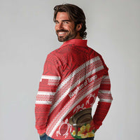 Kingdom Of Tonga Emancipation Day Long Sleeve Polo Shirt Tongan Ngatu With Kumete Red