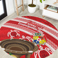 Kingdom Of Tonga Emancipation Day Round Carpet Tongan Ngatu With Kumete Red
