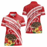 Kingdom Of Tonga Emancipation Day Women Polo Shirt Tongan Ngatu With Kumete Red LT14 - Polynesian Pride