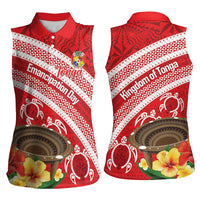 Kingdom Of Tonga Emancipation Day Women Sleeveless Polo Shirt Tongan Ngatu With Kumete Red