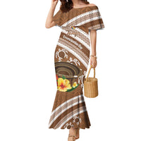 Kingdom Of Tonga Emancipation Day Family Matching Mermaid Dress and Hawaiian Shirt Tongan Ngatu With Kumete Brown LT14 Mom's Dress Brown - Polynesian Pride