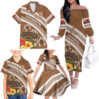 Kingdom Of Tonga Emancipation Day Family Matching Off The Shoulder Long Sleeve Dress and Hawaiian Shirt Tongan Ngatu With Kumete Brown