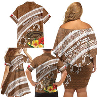 Kingdom Of Tonga Emancipation Day Family Matching Off Shoulder Short Dress and Hawaiian Shirt Tongan Ngatu With Kumete Brown LT14 - Polynesian Pride