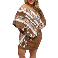 Kingdom Of Tonga Emancipation Day Family Matching Off Shoulder Short Dress and Hawaiian Shirt Tongan Ngatu With Kumete Brown LT14 Mom's Dress Brown - Polynesian Pride